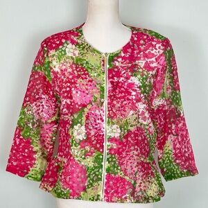Ruby Rd. Floral Semi-Sheer Zipper-Front Jacket